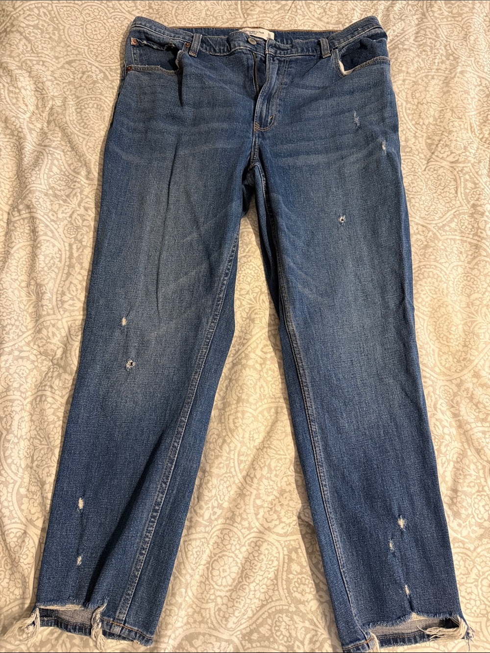 Abercrombie & Fitch Distressed High-Rise Blue Jeans